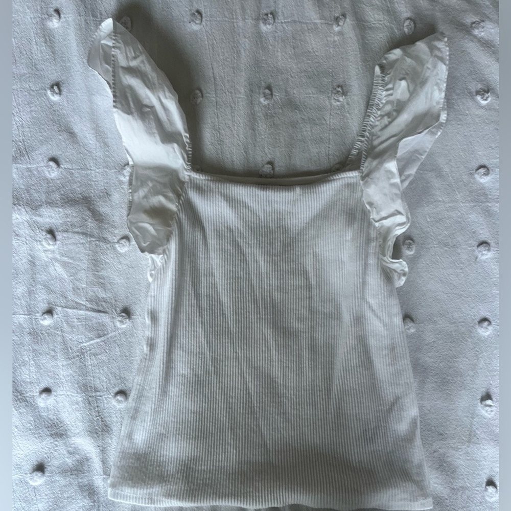 WOMENS A NEW DAY RUFFLE SLEEVED TANK IN WHITE